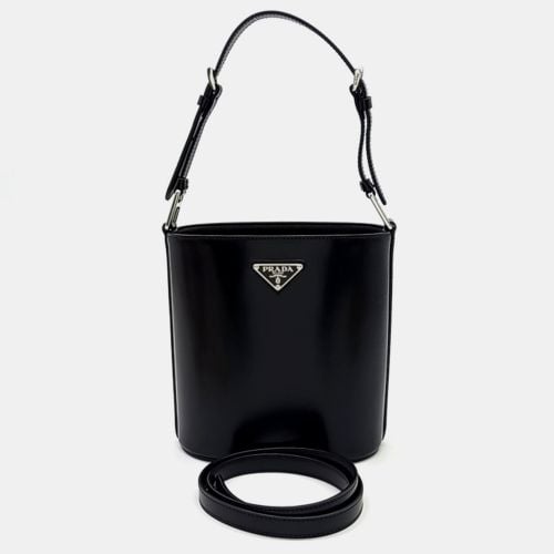 Prada Black Brushed Leather Mini Bucket Bag - Prada - Modalova