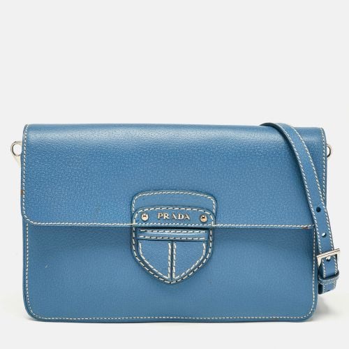 Prada Blue Cinghiale Leather Flap Shoulder Bag - Prada - Modalova