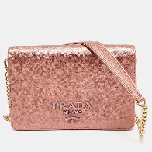 Rose Gold Saffiano Lux Leather Flap Clutch Bag - Prada - Modalova