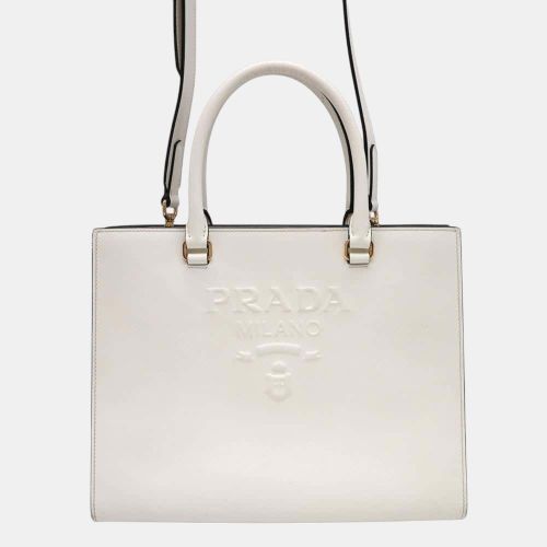 Prada White Saffiano Leather Medium Shoulder Bag - Prada - Modalova