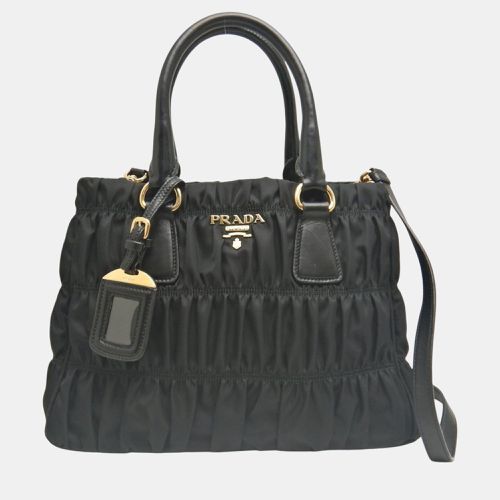 Prada Nero Gathered Tessuto X Leather Handbag - Prada - Modalova