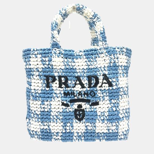 Prada Raffia Blue Small Crochet Basket Tote Bag - Prada - Modalova