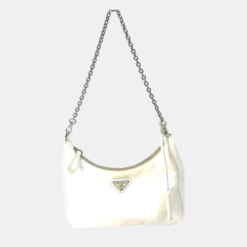 Prada Triangle Logo Triangle Logo Plate Chain With Crossbody Pouch Shoulder Bag White Beige - Prada - Modalova