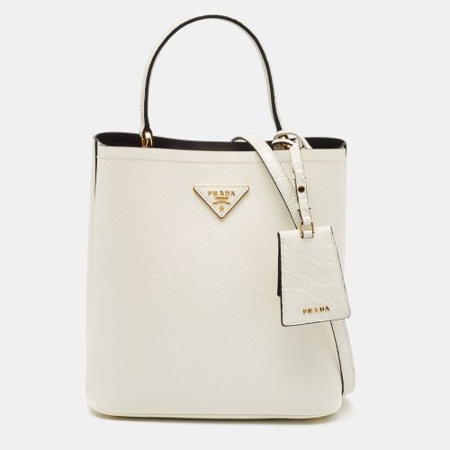 Prada White Crocodile and Saffiano Cuir Leather Medium Panier Top Handle Bag - Prada - Modalova