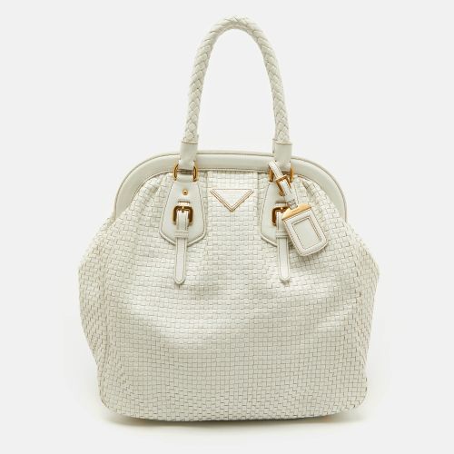 Prada White Woven Leather Madras Frame Satchel - Prada - Modalova