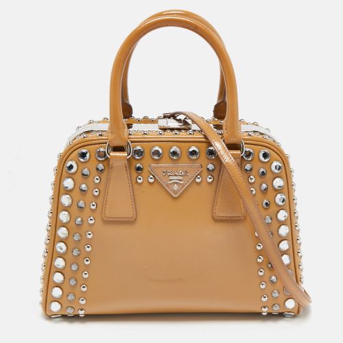 Prada Tan Saffiano Patent Leather Small Studded Pyramid Frame Bag - Prada - Modalova