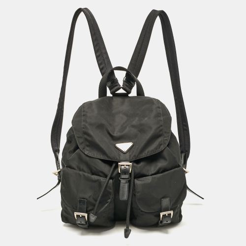 Prada Black Leather and Nylon Double Pocket Backpack - Prada - Modalova