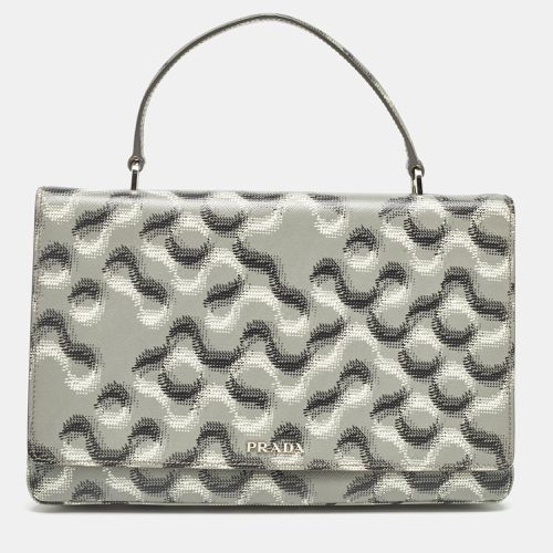 Prada Grey Molecule Print Leather Flap Top Handle Bag - Prada - Modalova