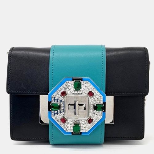 Prada Black/Blue City Calf Jewels Embellished Ribbon Shoulder Bag - Prada - Modalova