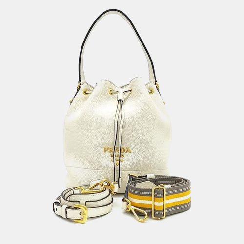 Prada White Leather Vitello Dino bucket bag - Prada - Modalova