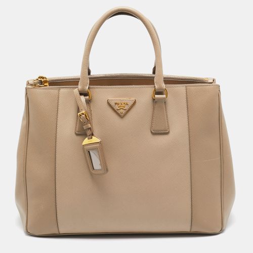 Prada Two Tone Beige Saffiano Lux Leather Large Double Zip Tote - Prada - Modalova