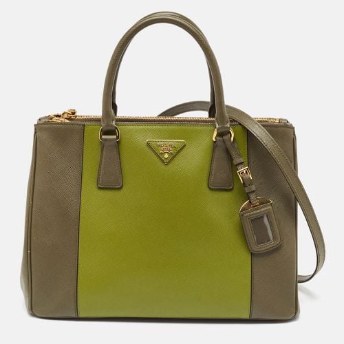 Prada Two Tone Green Saffiano Lux Leather Medium Double Zip Tote - Prada - Modalova