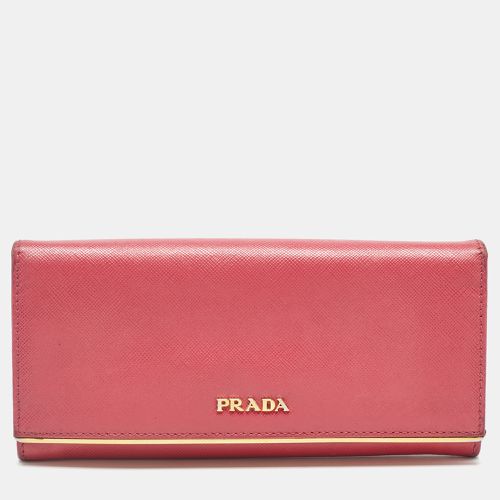 Prada Pink Saffiano Leather Metal Flap Continental Wallet - Prada - Modalova