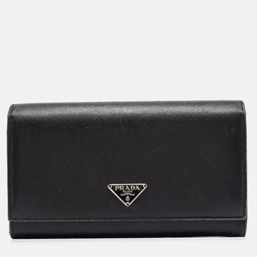 Prada Black Saffiano Metal Leather Logo Flap Continental Wallet - Prada - Modalova