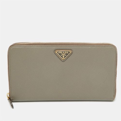 Prada Grey Saffiano Oro Leather Cheque Book Zip Wallet - Prada - Modalova