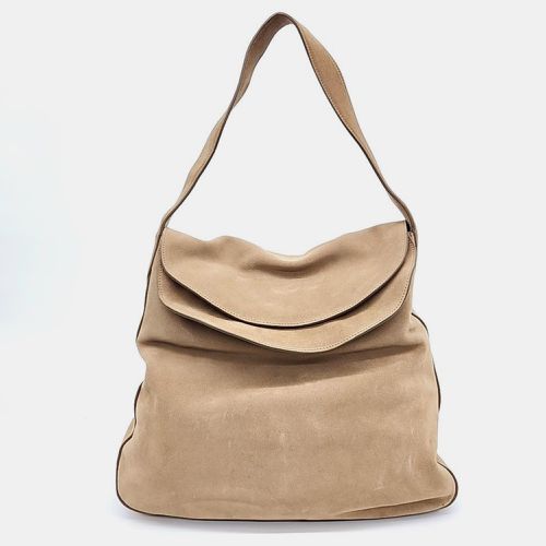 Prada Beige Suede Double Flap Top Shoulder Bag - Prada - Modalova