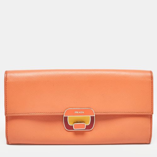 Prada Orange Leather Pushlock Flap Continental Wallet - Prada - Modalova