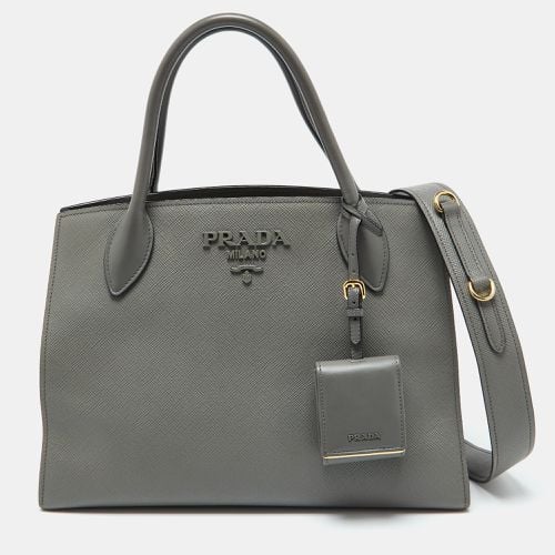 Prada Grey Saffiano Cuir Leather Monochrome Tote - Prada - Modalova