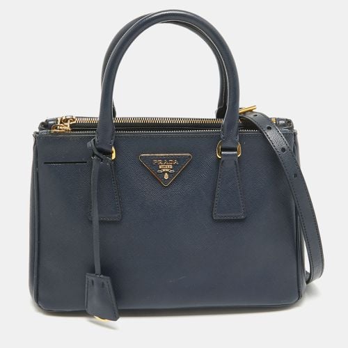 Prada Navy Blue Saffiano Lux Leather Small Double Zip Tote - Prada - Modalova