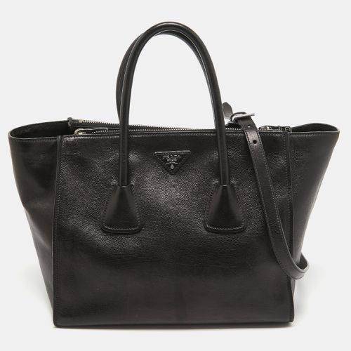 Prada Black Leather Twin Pocket Double Handle Tote - Prada - Modalova