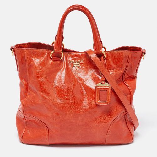 Prada Orange Vitello Shine Leather Snap Tote - Prada - Modalova