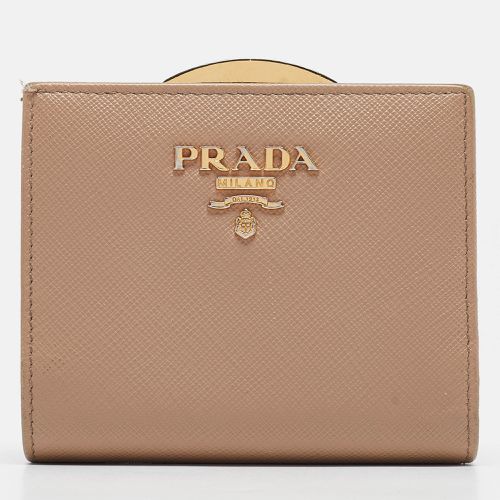 Prada Beige Saffiano Metal Leather Frame Compact Wallet - Prada - Modalova