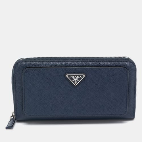 Prada Navy Blue Saffiano Tech Leather Zip Around Continental Wallet - Prada - Modalova