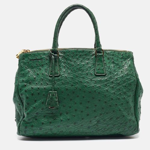 Prada Green Ostrich Large Double Zip Tote - Prada - Modalova