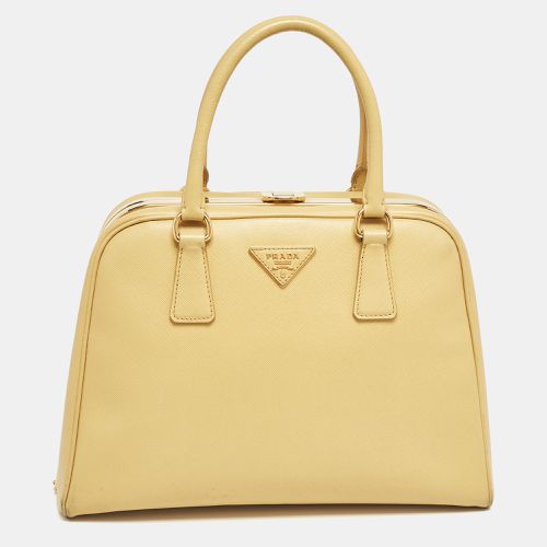 Prada Yellow Saffiano Lux Leather Pyramid Frame Satchel - Prada - Modalova