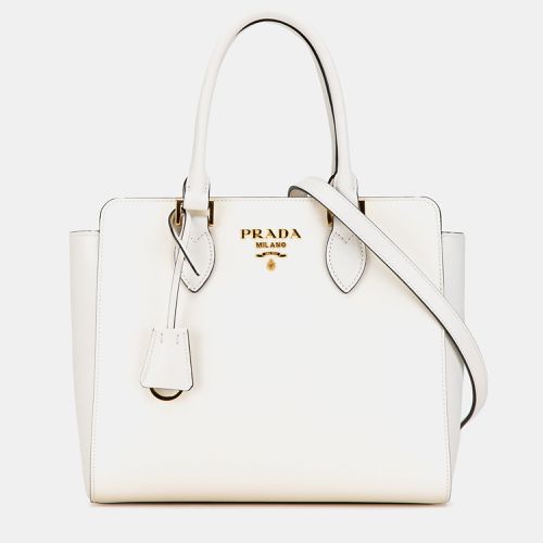 Prada White Saffiano Leather Zippered Tote Bag - Prada - Modalova