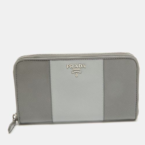 Prada Two Tone Grey Saffiano Leather Zip Around Wallet - Prada - Modalova