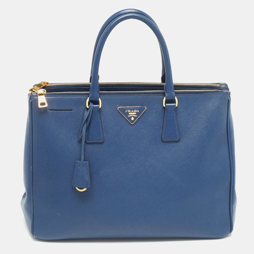 Prada Navy Blue Saffiano Lux Leather Large Double Zip Tote - Prada - Modalova