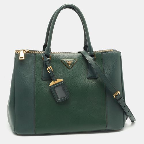 Two Tone Dark Saffiano Lux Leather Medium Double Zip Tote - Prada - Modalova