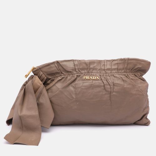 Prada Beige Leather Bow Clutch - Prada - Modalova