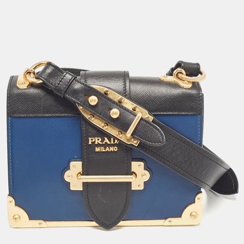 Prada Blue/Black Saffiano Leather Cahier Flap Shoulder Bag - Prada - Modalova