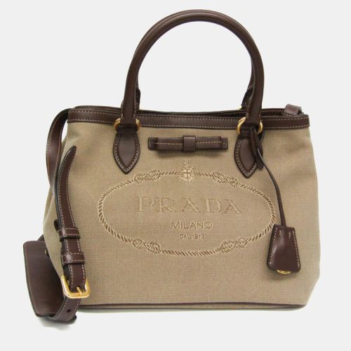 Prada Brown/Beige Canvas and Leather Logo Convertible Tote Bag - Prada - Modalova