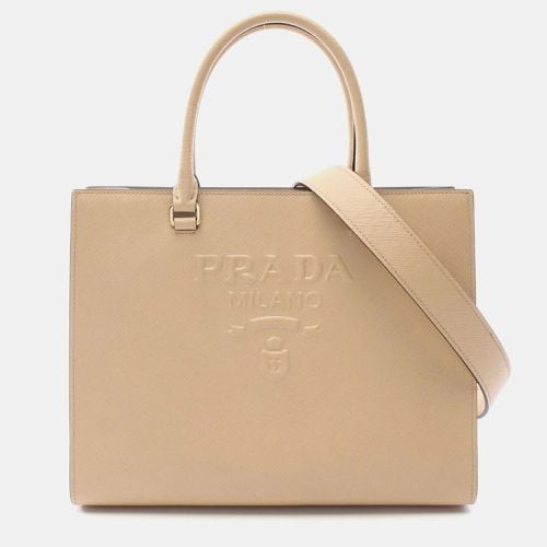 Prada Beige Saffiano Leather Large Lux Embossed Logo Tote Bag - Prada - Modalova