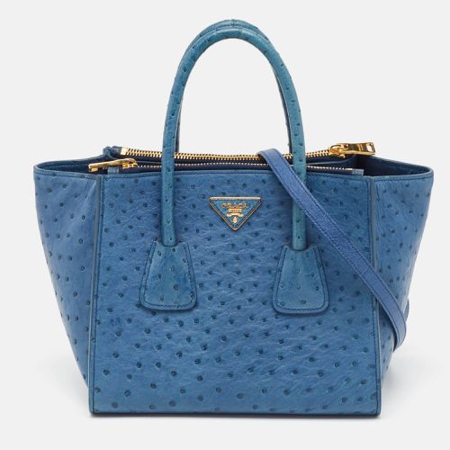 Prada Blue Ostrich Twin Pocket Tote - Prada - Modalova