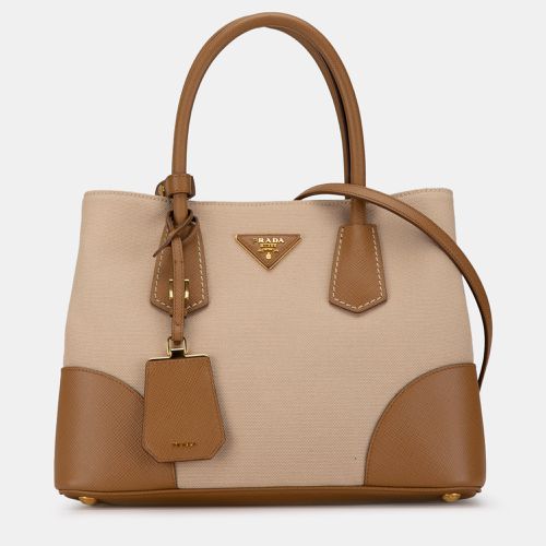 Prada Beige/Brown Canapa and Saffiano Double Satchel Bag - Prada - Modalova