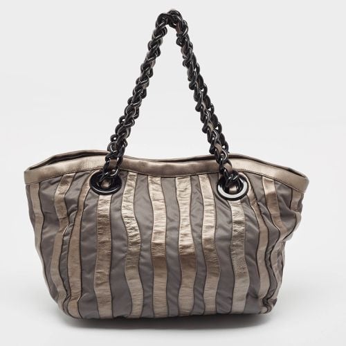 Prada Grey Leather and Nylon Mordore Stripe Tote - Prada - Modalova