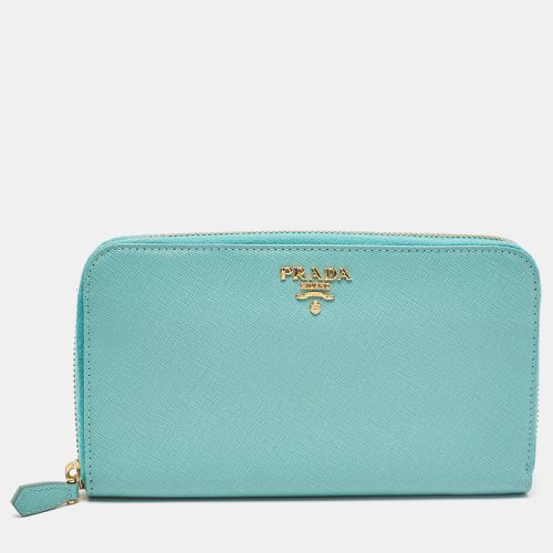 Prada Turquoise Saffiano Metal Leather Zip Continental Wallet - Prada - Modalova