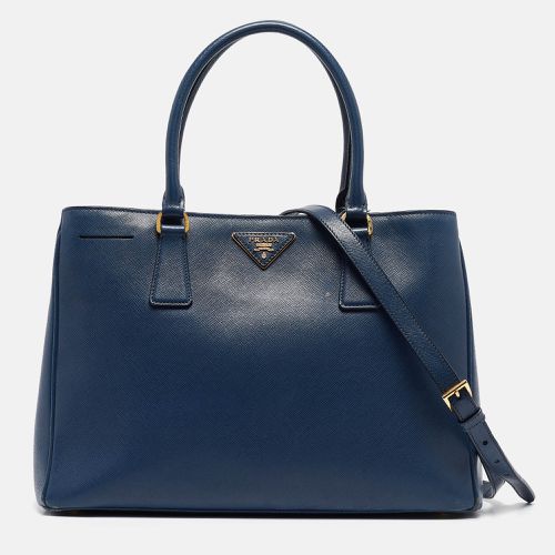 Prada Navy Blue Saffiano Lux Leather Small Middle Zip Tote - Prada - Modalova