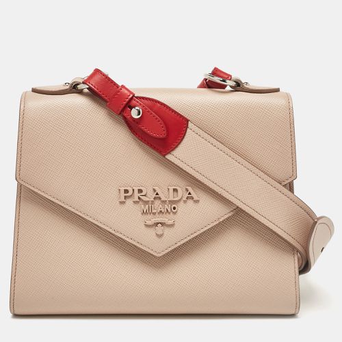 Prada Beige/Red Saffiano Cuir Leather Monochrome Shoulder Bag - Prada - Modalova