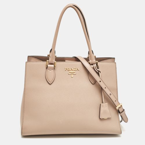 Prada Beige Saffiano Cuir Leather Snap Tote - Prada - Modalova