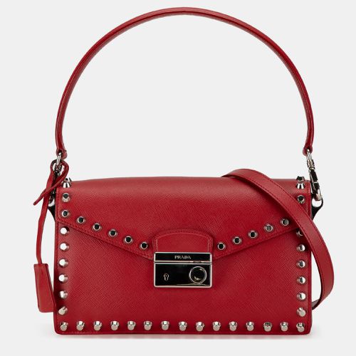 Prada Studded Saffiano Sound Lock Satchel Bag - Prada - Modalova