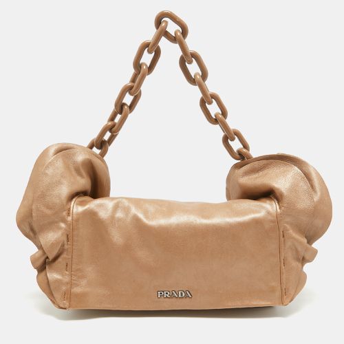 Prada Metallic Beige Leather Ruffle Shoulder Bag - Prada - Modalova