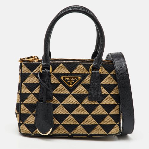 Prada Beige/Black Jacquard Triangolo and Saffiano Leather Mini Galleria Double Zip Tote - Prada - Modalova