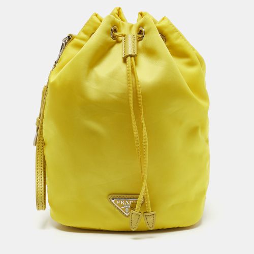 Prada Yellow Leather and Nylon Drawstring Bucket Bag - Prada - Modalova