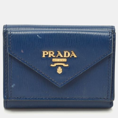 Prada Navy Blue Vitello Move Leather Envelope Trifold Wallet - Prada - Modalova