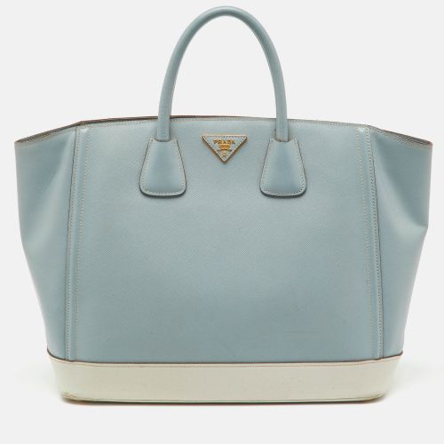 Prada Light Blue/White Saffiano Lux Leather Large Shopper Tote - Prada - Modalova